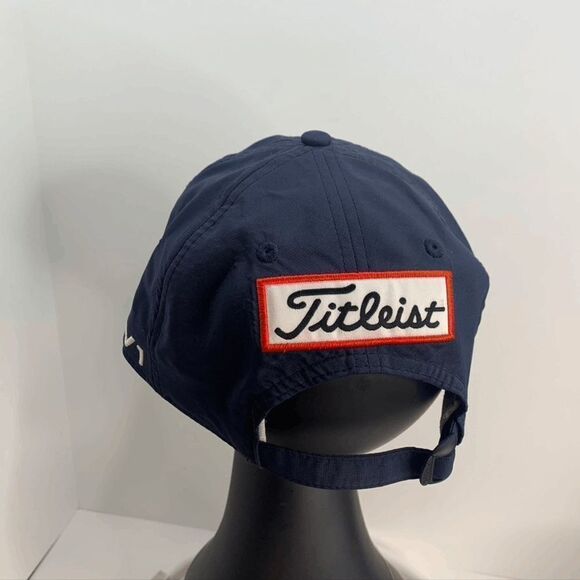 Titleist Pro V1 Footjoy FJ Logo Adjustable Strap Back Hat Navy‎ white lettering - Picture 3 of 6